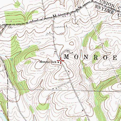 Topographic Map of Monroe School, PA