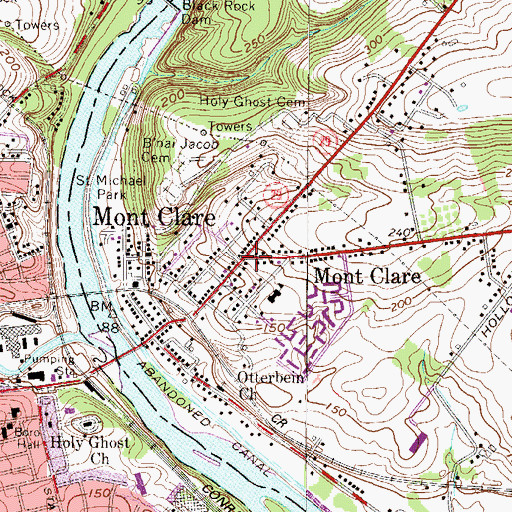Topographic Map of Mont Clare, PA