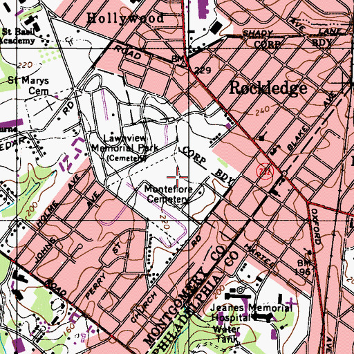 Topographic Map of Montefiore Cemetery, PA