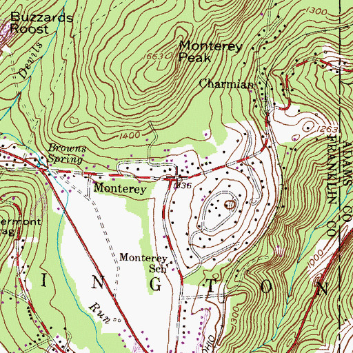 Topographic Map of Monterey, PA
