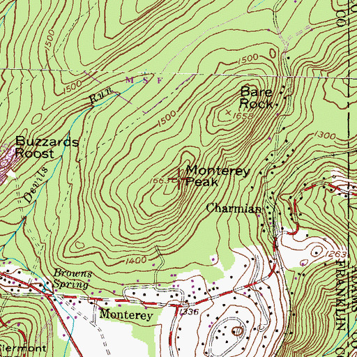 Topographic Map of Monterey Peak, PA