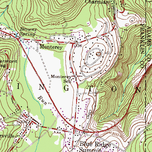 Topographic Map of Monterey School, PA