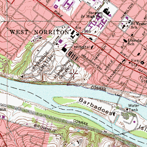 Topographic Map of Montgomery Cemetery, PA