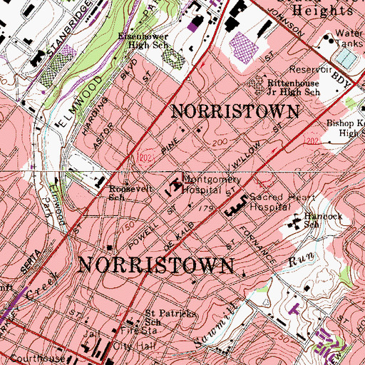 Topographic Map of Montgomery Hospital, PA