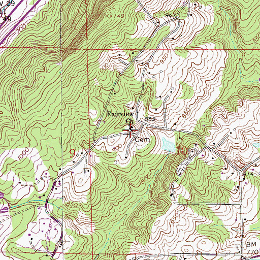 Topographic Map of Fairview Baptist Church, AL