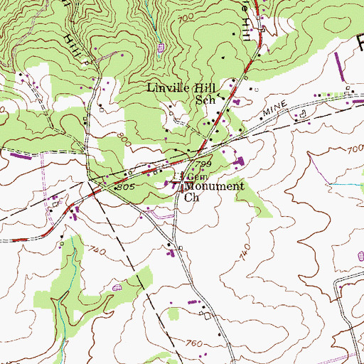 Topographic Map of Monument Church, PA