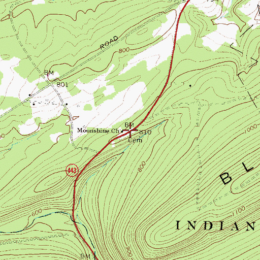 Topographic Map of Moonshine Church, PA