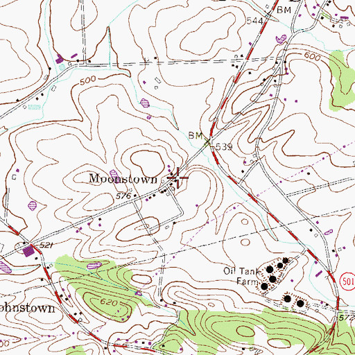 Topographic Map of Moonstown, PA