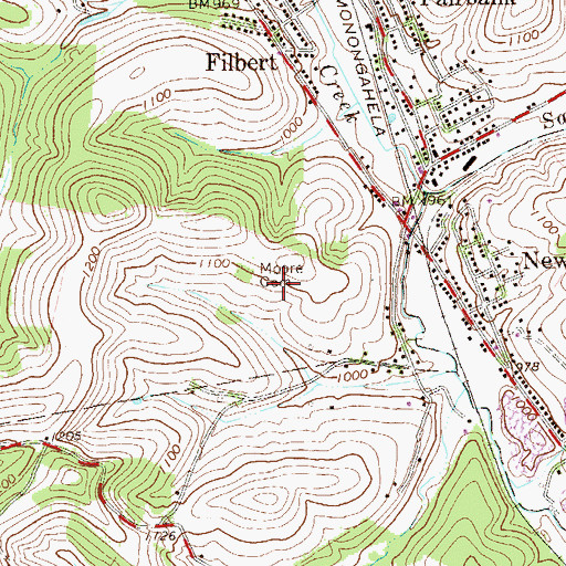Topographic Map of Moore Cemetery, PA