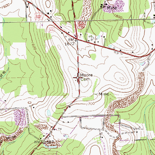Topographic Map of Moore Cemetery, PA