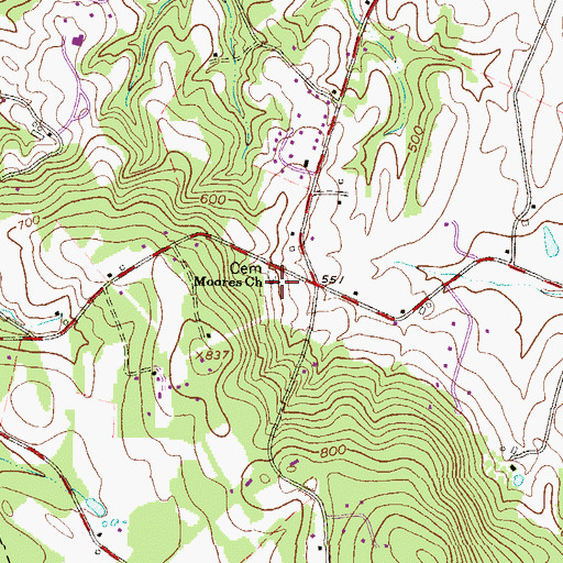 Topographic Map of Moores Church, PA