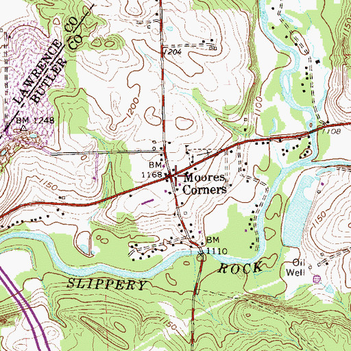 Topographic Map of Moores Corners, PA
