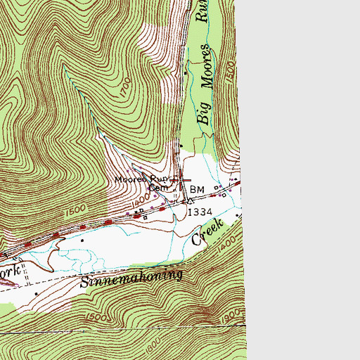 Topographic Map of Moores Run Cemetery, PA