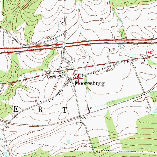 Topographic Map of Mooresburg, PA