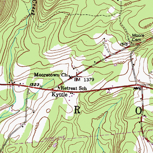 Topographic Map of Mooretown Church, PA