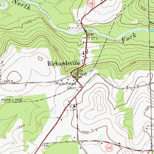 Topographic Map of Moorhead Cemetery, PA