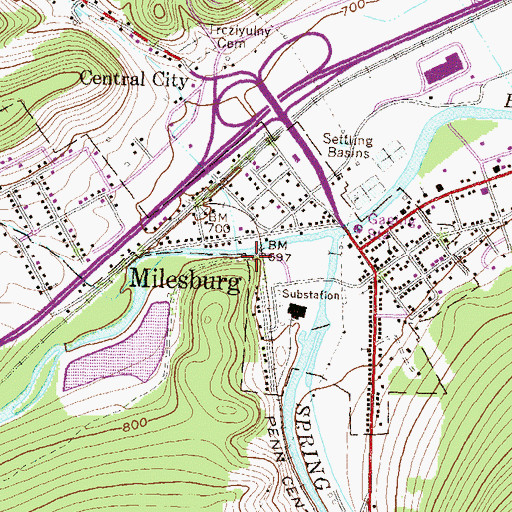 Topographic Map of Moose Run, PA