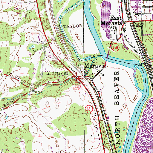 Topographic Map of Moravia, PA