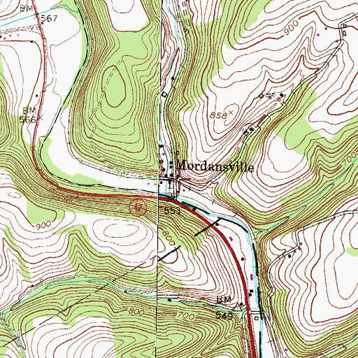 Topographic Map of Mordansville, PA
