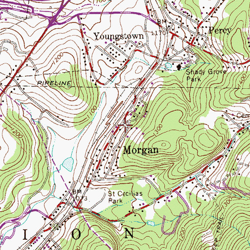 Topographic Map of Morgan, PA