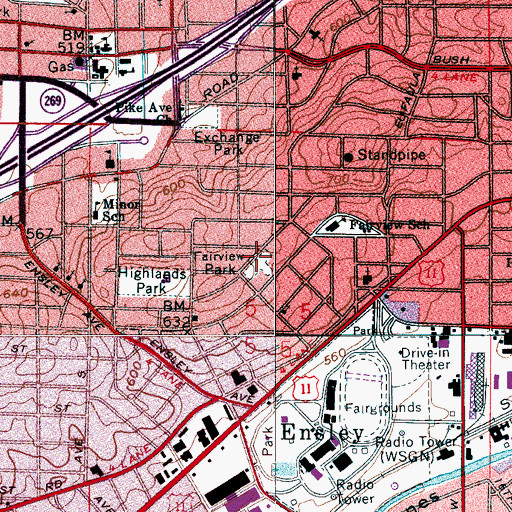 Topographic Map of Fairview Park, AL