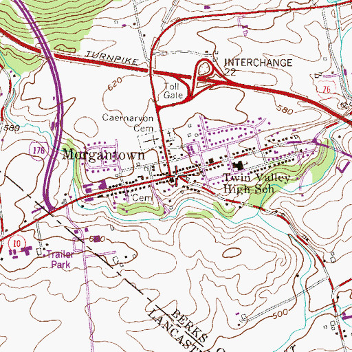 Topographic Map of Morgantown, PA