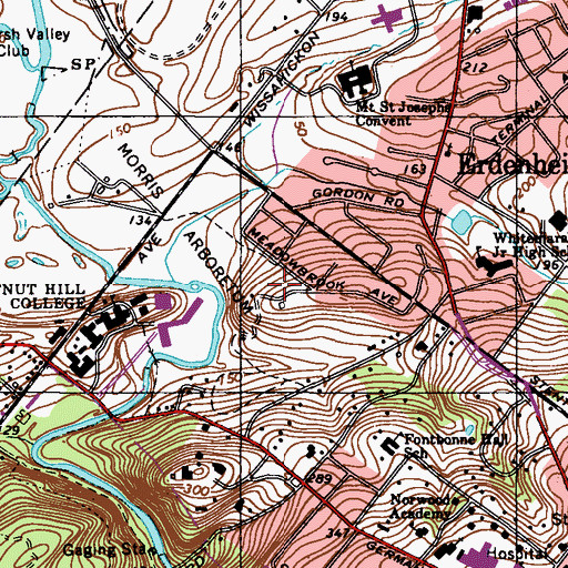 Topographic Map of Morris Arboretum, PA
