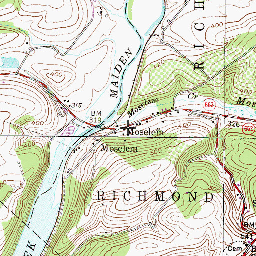 Topographic Map of Moselem, PA