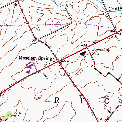 Topographic Map of Moselem Springs, PA