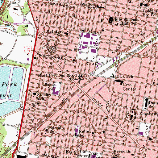 Topographic Map of Most Precious Blood School, PA