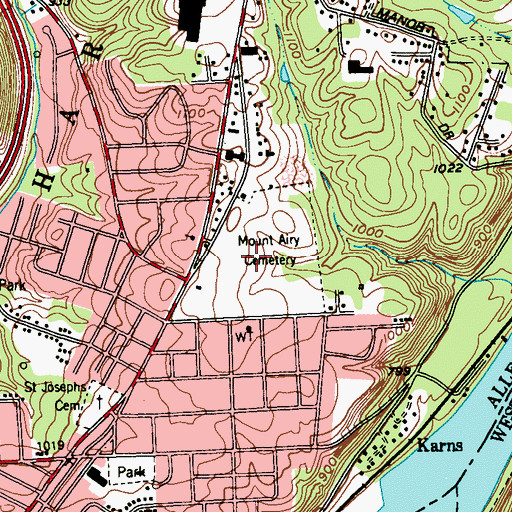 Topographic Map of Mount Airy Cemetery, PA