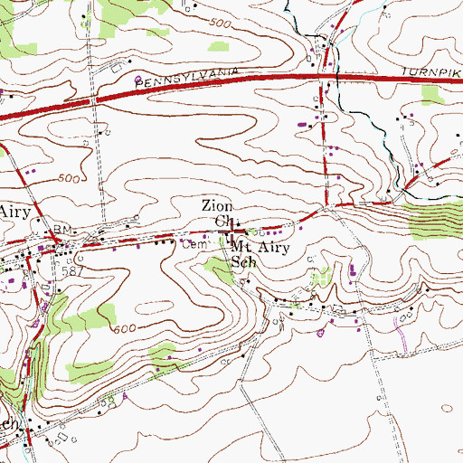 Topographic Map of Mount Airy School, PA