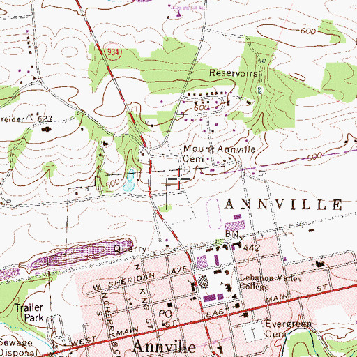 Topographic Map of Mount Annville Cemetery, PA