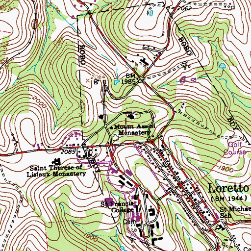 Topographic Map of Mount Assisi Monastery, PA