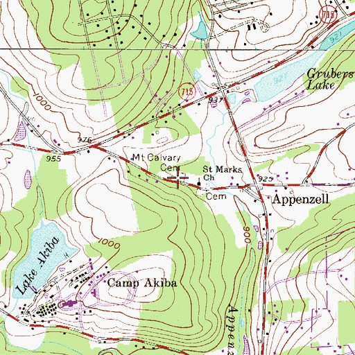 Topographic Map of Mount Calvary Cemetery, PA