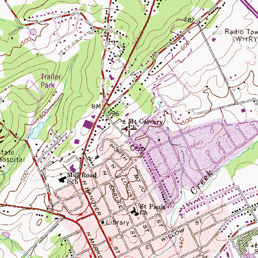 Topographic Map of Mount Calvary Church, PA