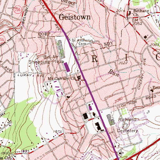 Topographic Map of Mount Calvary Church, PA