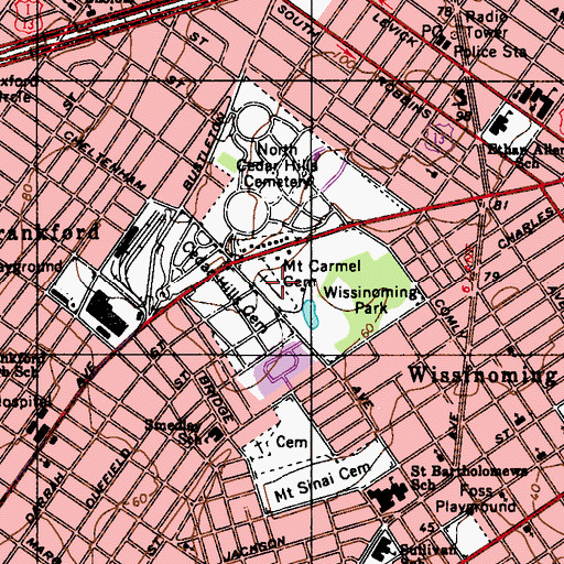 Topographic Map of Mount Carmel Cemetery, PA