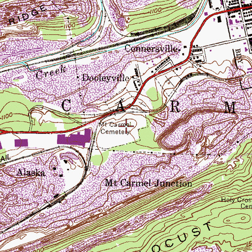 Topographic Map of Mount Carmel Cemetery, PA
