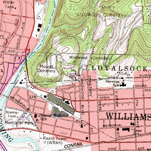 Topographic Map of Mount Carmel Cemetery, PA