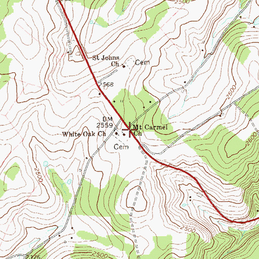 Topographic Map of Mount Carmel Church, PA