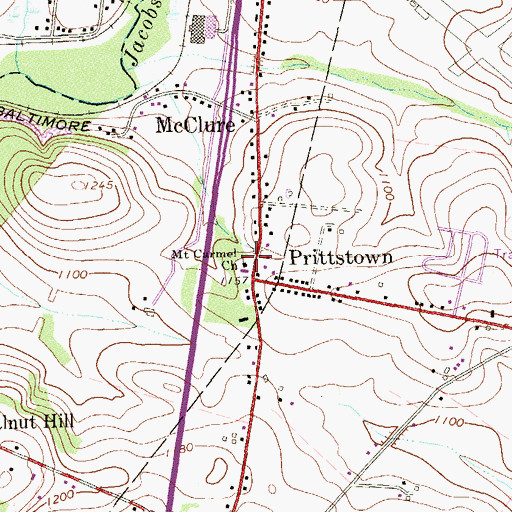 Topographic Map of Mount Carmel Church, PA