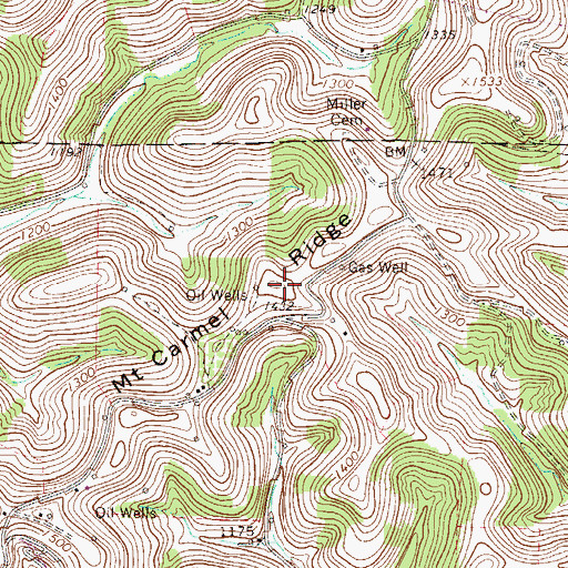 Topographic Map of Mount Carmel Ridge, PA