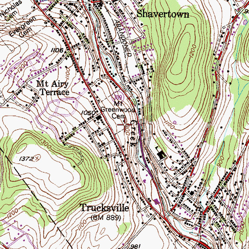 Topographic Map of Mount Greenwood Cemetery, PA