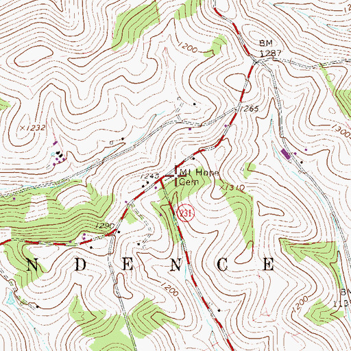 Topographic Map of Mount Hope Cemetery, PA