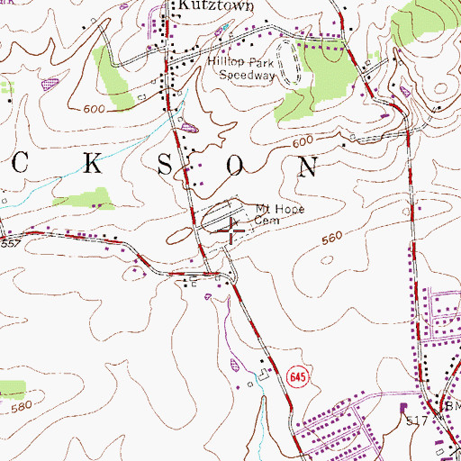 Topographic Map of Mount Hope Cemetery, PA