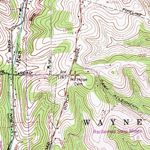 Topographic Map of Mount Hope Cemetery, PA