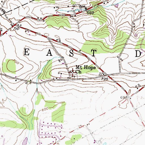 Topographic Map of Mount Hope Church, PA