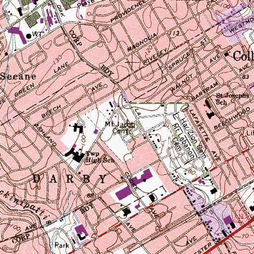Topographic Map of Mount Jacob Cemetery, PA