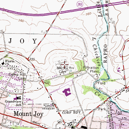 Topographic Map of Mount Joy Cemetery, PA